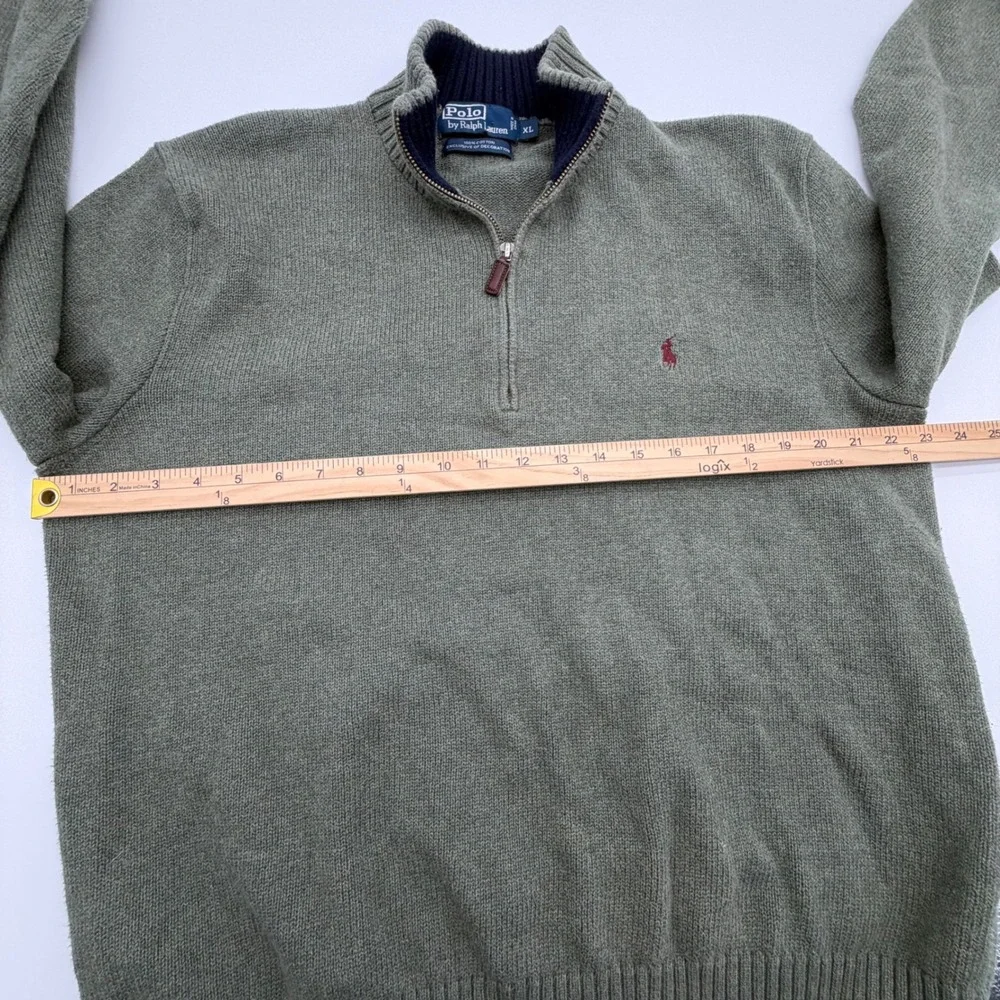 Polo Ralph Lauren Mens‎ Quarter Zip Sweater Olive Green Cotton Size XL